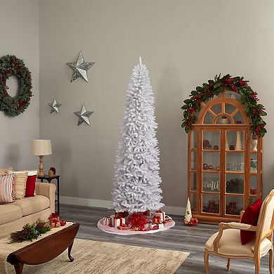 nearly natural 9-ft. Slim White Artificial Christmas Tree with 600 Bulbs: Warm White LED Lights & 1860 Bendable Branches