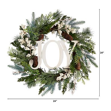 nearly natural 24" Christmas Joy Greenery Holiday Artificial Wreath