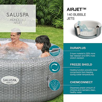 Bestway SaluSpa Honolulu AirJet Inflatable Hot Tub with 140 Soothing Jets, Gray