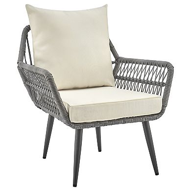 MANHATTAN COMFORT Cannes Rope Wicker Patio Chair & End Table 3-piece Set