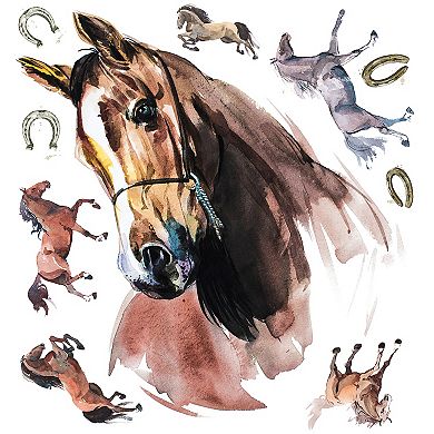 RoomMates Watercolor Wild Horses Wall Decal 10-piece Set