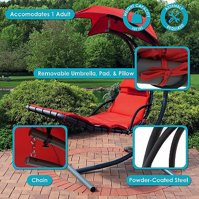 Sunnydaze Floating Lounge Chair with Canopy/Arc Stand - Red - Set of 2