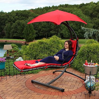 Sunnydaze Floating Lounge Chair with Canopy/Arc Stand - Red - Set of 2