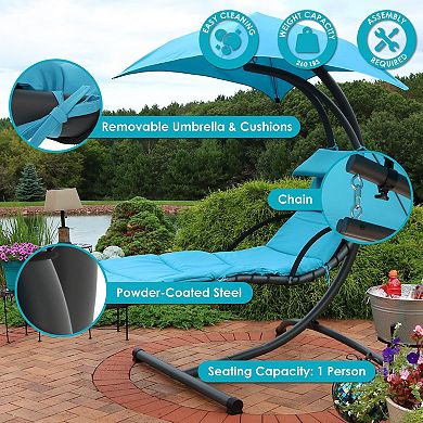 Sunnydaze Floating Lounge Chair with Canopy/Arc Stand - Teal - Set of 2