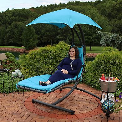 Sunnydaze Floating Lounge Chair with Canopy/Arc Stand - Teal - Set of 2