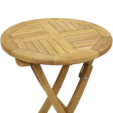 Sunnydaze 23 in Solid Teak Wood Folding Round Patio Dining Table