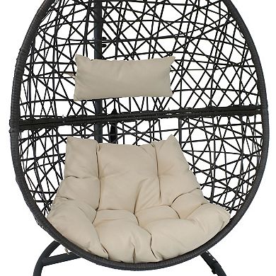 Sunnydaze Resin Wicker Hanging Egg Chair with Steel Stand/Cushions - Beige