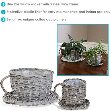 Sunnydaze Rattan Wicker Coffee Cup/teacup Shape Planters - Set Of 2