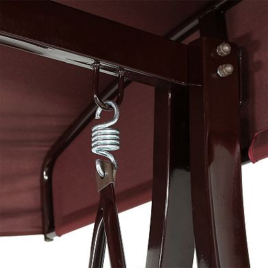 Sunnydaze 3-Person Steel Patio Swing Bench with Side Tables/Canopy - Maroon