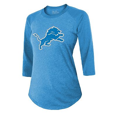 Women's Majestic Threads Aidan Hutchinson Blue Detroit Lions Name & Number Raglan 3/4 Sleeve T-Shirt