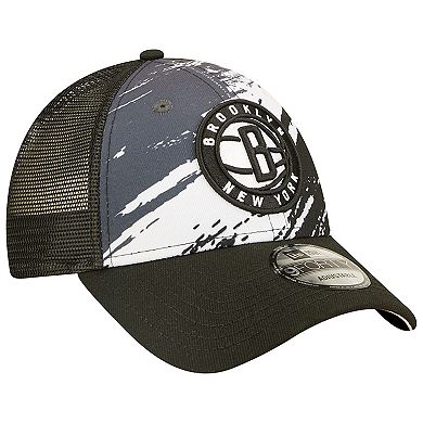 Men's New Era Black Brooklyn Nets Marble 9FORTY Trucker Snapback Hat