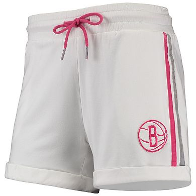 Women's Lusso White/Pink Brooklyn Nets Melody Cuffed Tri-Blend Shorts