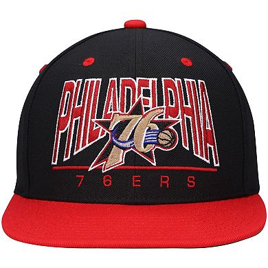 Men's Mitchell & Ness Black Philadelphia 76ers Hardwood Classics City Arch Snapback Hat