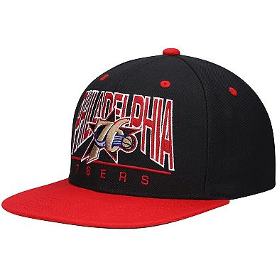 Men's Mitchell & Ness Black Philadelphia 76ers Hardwood Classics City Arch Snapback Hat