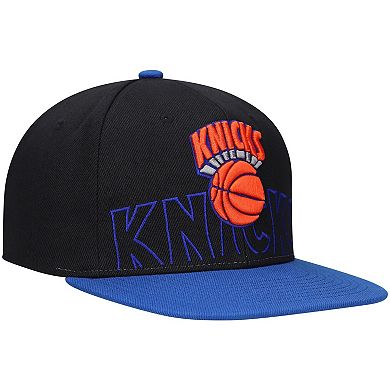 Men's Mitchell & Ness Black/Blue New York Knicks Hardwood Classics Low Big Face Snapback Hat