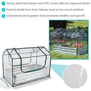 Sunnydaze Galvanized Steel Raised Bed with Greenhouse - Clear - 4 ft x 2 ft