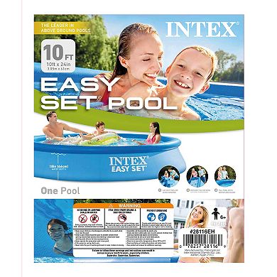 Intex 10' X 24" Foot Easy Set Inflatable Circular Vinyl Swimming Pool, Blue