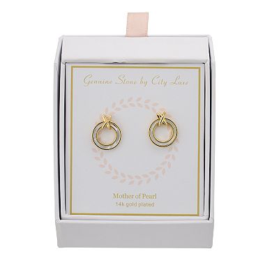 City Luxe Mother of Pearl & Gold Open Circle Drop Post Earrings