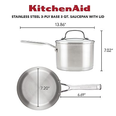 KitchenAid 3-Ply Base Stainless Steel 3-qt. Saucepan with Lid