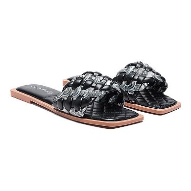 London Rag Allium Women's Metallic Woven Slide Sandals