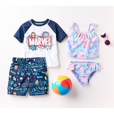 Baby & Toddler Boy Jumping Beans® Marvel Raglan Rash Guard Top & Board Shorts Set