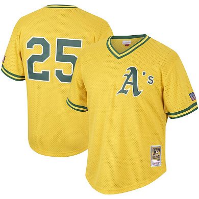 Men's Mitchell & Ness Mark McGwire Gold Oakland Athletics Cooperstown Collection Mesh Batting Practice Jersey