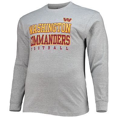 Men's Fanatics Branded Heathered Gray Washington Commanders Big & Tall Practice Long Sleeve T-Shirt