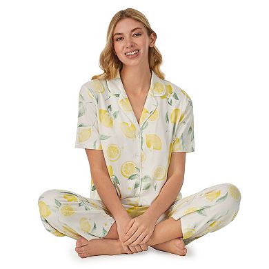 Women's Beauty Sleep Social Short Sleeve Notch Collar Pajama Shirt and Pajama Pants Sleep Set