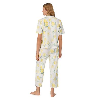 Women's Beauty Sleep Social Short Sleeve Notch Collar Pajama Shirt and Pajama Pants Sleep Set