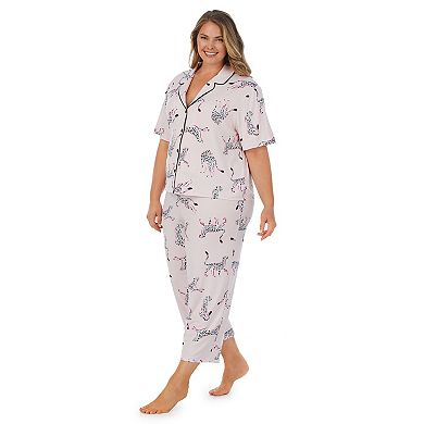  Plus Size Beauty Sleep Social Short Sleeve Notch Collar Pajama Shirt and Pajama Pants Sleep Set