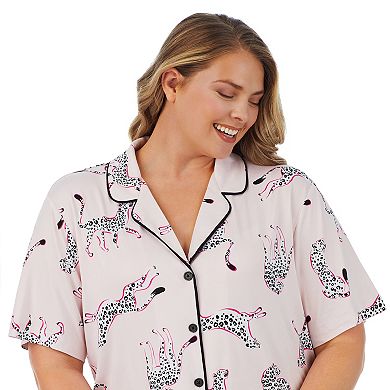  Plus Size Beauty Sleep Social Short Sleeve Notch Collar Pajama Shirt and Pajama Pants Sleep Set