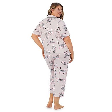  Plus Size Beauty Sleep Social Short Sleeve Notch Collar Pajama Shirt and Pajama Pants Sleep Set