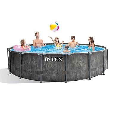 Intex 15ft x 48in Greywood Prism Steel Frame Pool Set with Cover, Ladder, & Pump