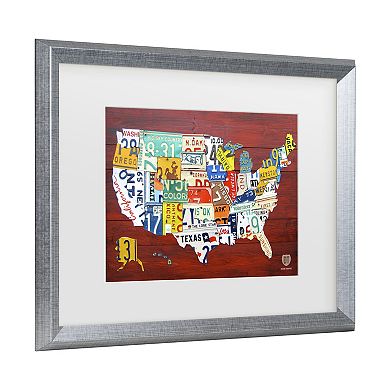 Trademark Fine Art Design Turnpike License Plate Map USA Matted Framed Art