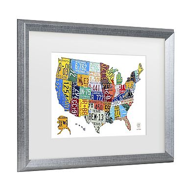 Trademark Fine Art Design Turnpike License Plate Map USA 2 Matted Framed Art