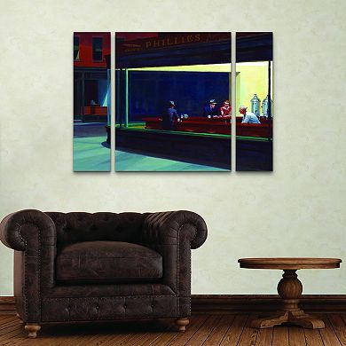 Edward Hopper Nighthawks Canvas Wall Art 3-piece Set