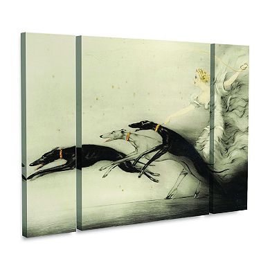 Art Deco Woman Greyhounds Canvas Wall Art 3-piece Set