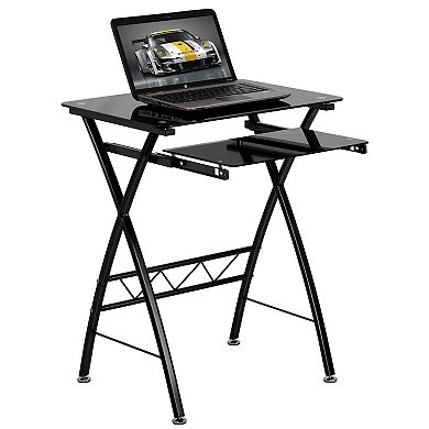 Flash Furniture Black Tempered Glass Computer Desk with Keyboard Tray