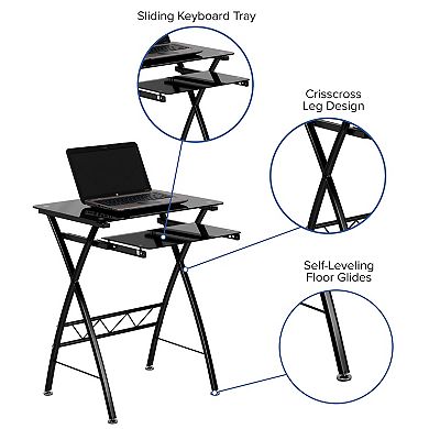 Flash Furniture Black Tempered Glass Computer Desk with Keyboard Tray