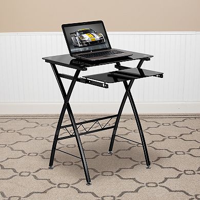 Flash Furniture Black Tempered Glass Computer Desk with Keyboard Tray