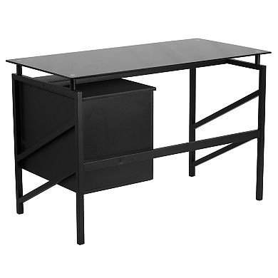 Flash Furniture Glass Desk with Two Drawer Pedestal