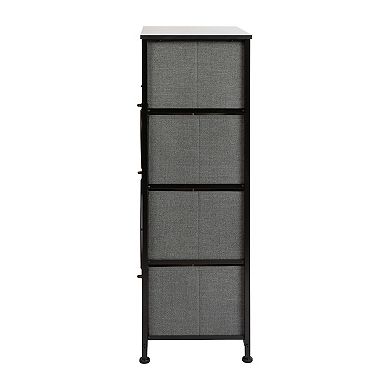 Flash Furniture 4 Drawer Wood Top White Cast Iron Frame Vertical Storage Dresser with Light Gray Easy Pull Fabric Drawers