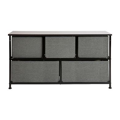 Flash Furniture 5 Drawer Wood Top White Cast Iron Frame Vertical Storage Dresser with Light Gray Easy Pull Fabric Drawers