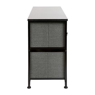 Flash Furniture 5 Drawer Wood Top White Cast Iron Frame Vertical Storage Dresser with Light Gray Easy Pull Fabric Drawers