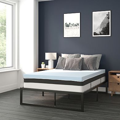 Flash Furniture 14" Metal Platform Bed Frame with 10" Pocket Spring Mattress in a Box and 2" Cool Gel Memory Foam Topper