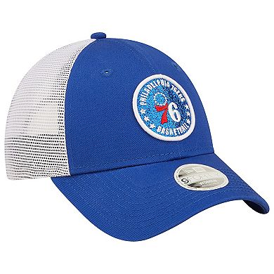 Women's New Era Royal/White Philadelphia 76ers Glitter Patch 9FORTY Snapback Hat