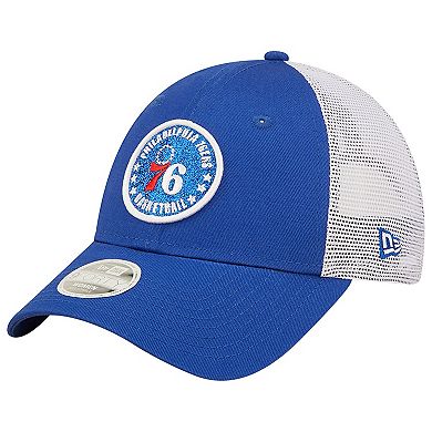 Women's New Era Royal/White Philadelphia 76ers Glitter Patch 9FORTY Snapback Hat