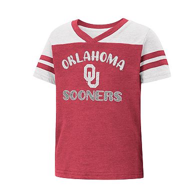 Girls Toddler Colosseum Crimson Oklahoma Sooners Piecrust Promise Striped V-Neck T-Shirt