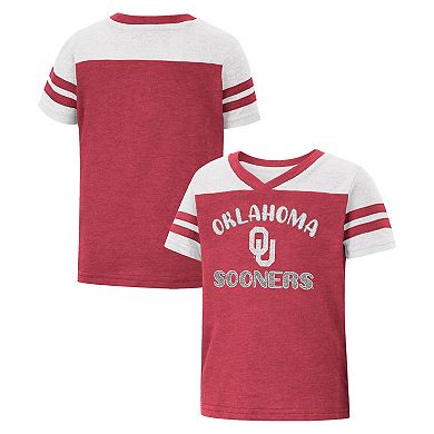 Girls Toddler Colosseum Crimson Oklahoma Sooners Piecrust Promise Striped V-Neck T-Shirt