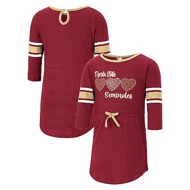 Girls Toddler Colosseum Heathered Garnet Florida State Seminoles Poppin Sleeve Stripe Dress